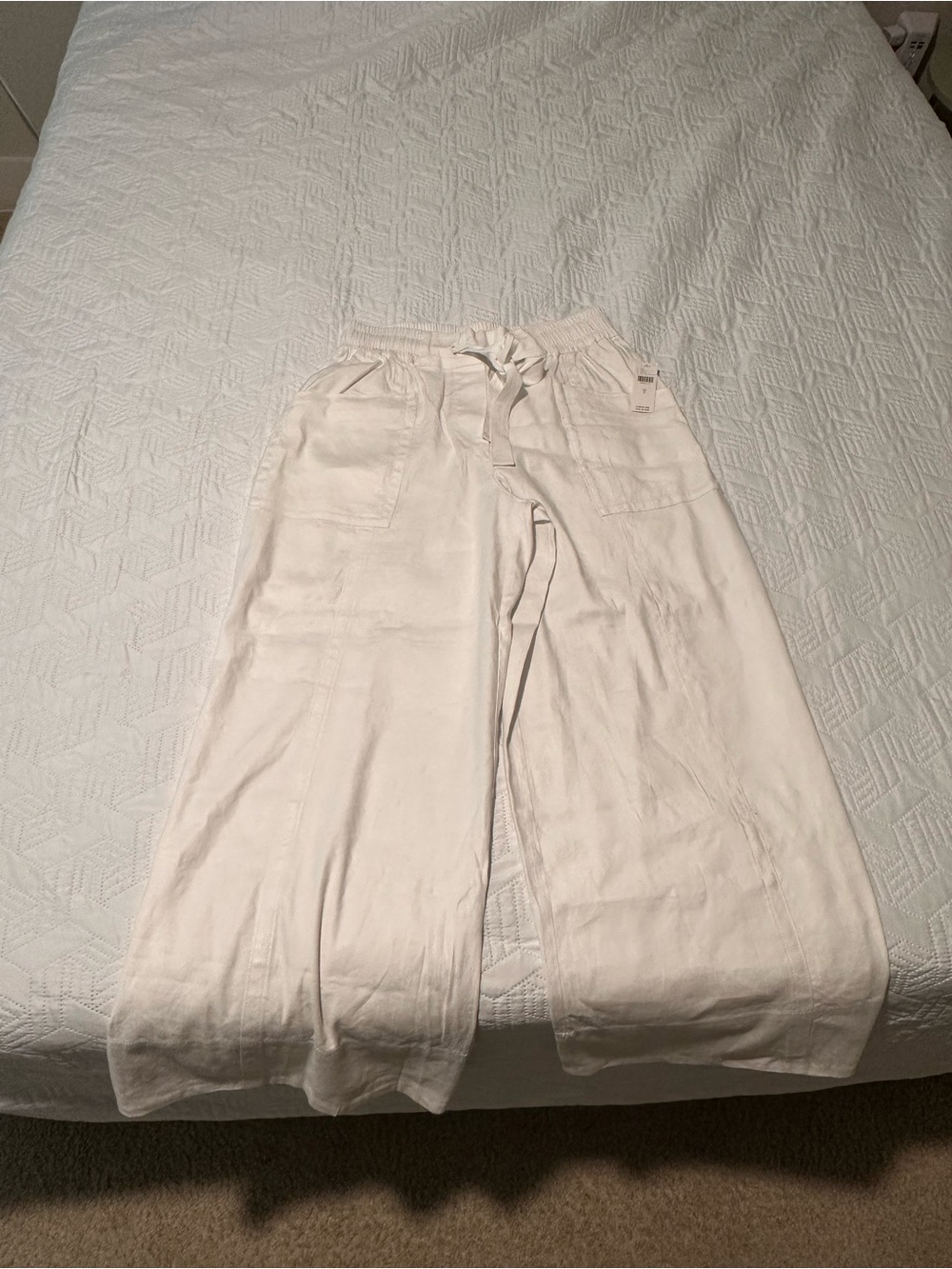 Anthropologie Cream Wide-Leg Linen Blend Pants